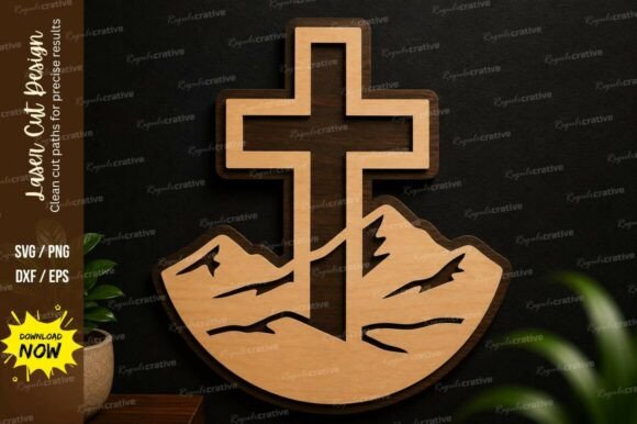 Cross Mountain Ornament Laser Cut SVG Design