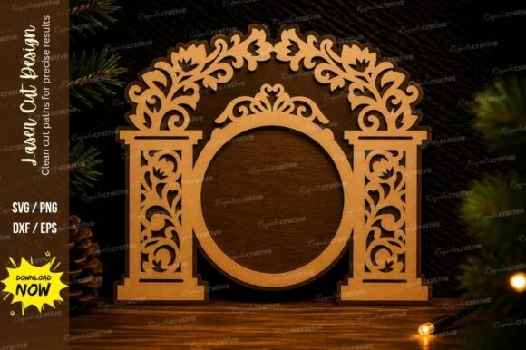 Elegant Ornamental Round Frame Laser Cut SVG