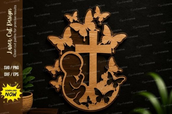 Elevate Your Craft Projects with a Premium Butterfly Cross Ornament Laser Cut SVG