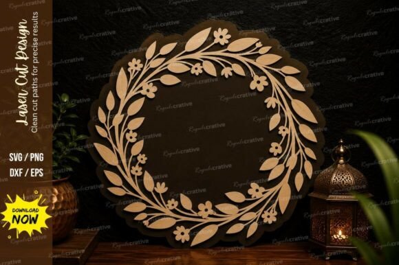 Elevate Your Crafting with a Premium Laurel Wreath Circle Laser Cut SVG Design