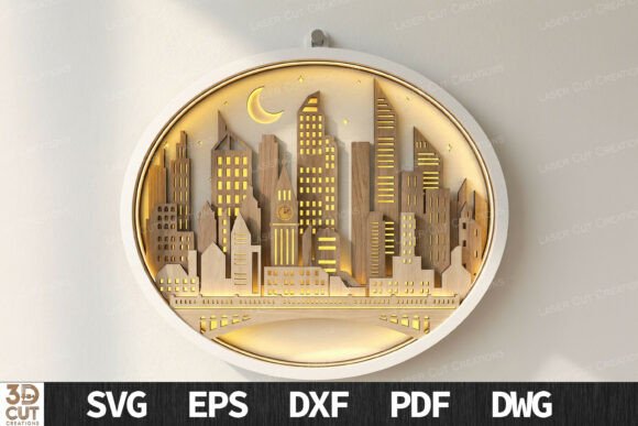 Elevating Interior Design Through the Night City Skyline Layered Wall Art SVG