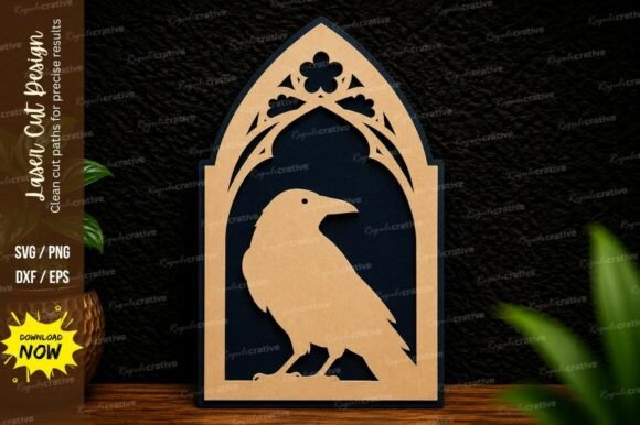 Elevating Precision Craftsmanship with the Raven Gothic Arch Laser Cut SVG Design