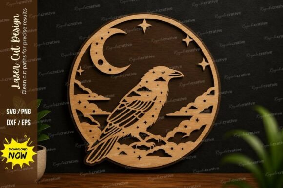 Moon Raven Landscape Laser Cut SVG Design Guide