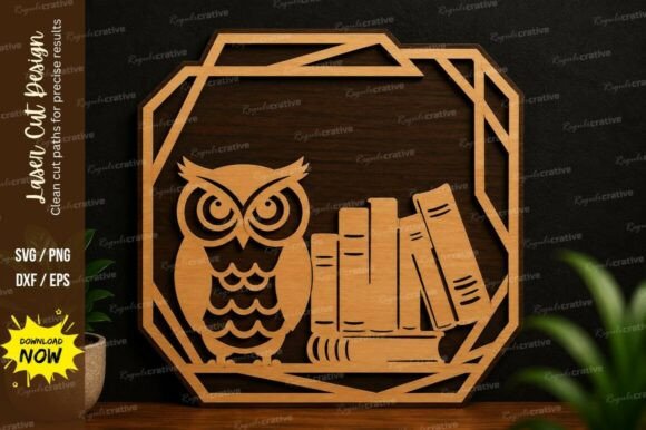 Owl Books Frame Laser Cut SVG Design