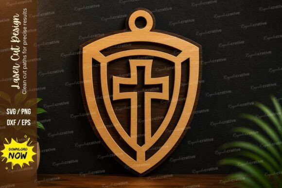 Precision Christian Shield Cross SVG for Laser Cutting