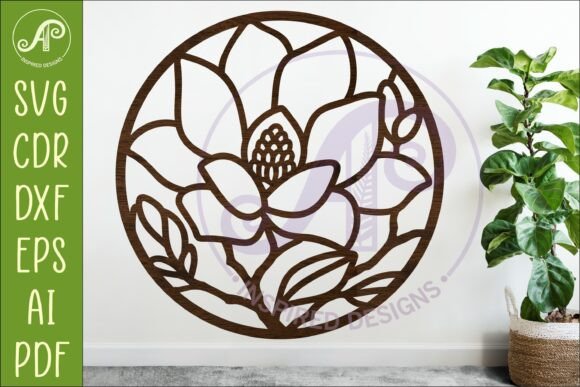 Round Magnolia Flower Wall Art SVG for Laser Cutting