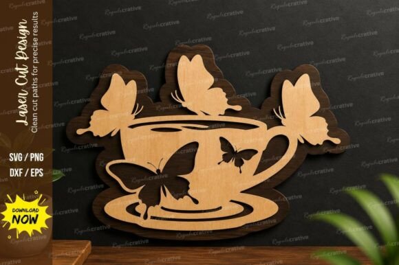 Tea Cup Butterfly Laser Cut SVG: Precision & Charm
