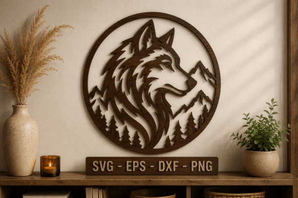 Wolf Round Frame Laser Cut SVG Well Art Guide